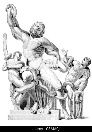 statue Laocoön and His Sons monumental sculpture marble Vatican Museums Rome Roman author Pliny Elder Agesander Athenodoros Stock Photo