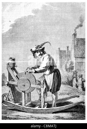 David Teniers the Younger Knife Grinder grinding sharpening sharpen blade costume tool machine inventor lathe Stock Photo
