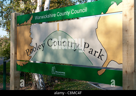 Pooley Country Park sign, Warwickshire, UK Stock Photo