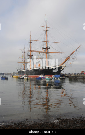 FIRST IRON CLAD WARSHIP HMS WARRIOR AT PORTSMOUTH HARBOUR Stock Photo