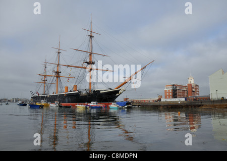 FIRST IRON CLAD WARSHIP HMS WARRIOR AT PORTSMOUTH HARBOUR Stock Photo