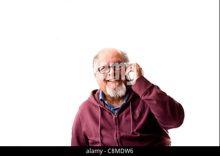 Bald headed man talking on phone. Stock Photo