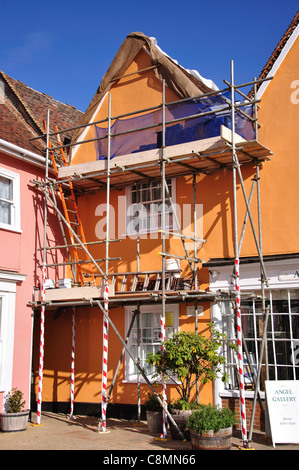 House with scaffolding in Market Square, Lavenham, Suffolk, England, United Kingdom Stock Photo