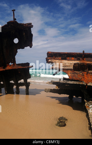 Rusting wreck of the Maheno on East Beach of the Fraser Island World Heritage Area, Queensland, Australia Stock Photo