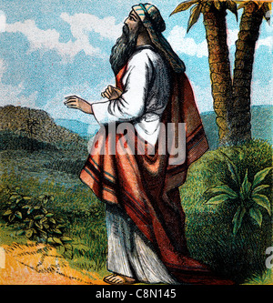 Bible Stories- Illustration Of Abraham Looking At The Stars As God Directed Him Telling Him That Abrahams Descendants Will Be As Numerous As The Stars Genesis xv Stock Photo