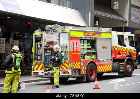 Fire brigades rescue engine in hunter street,Sydney,Australia Stock Photo