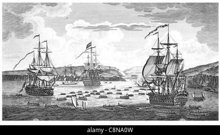 Disposition British fleet under command of Admiral Keppel 8th April 1761 previous attack of Fort Andre Island of Belle Isle Stock Photo