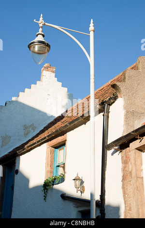 Great Britain, Scotland, Fife, Crail, facade of house and street light Stock Photo