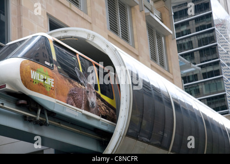 monorail train entering station in pitt street,sydney,australia Stock Photo