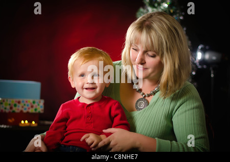 A mother with her child at Christmas Time Stock Photo