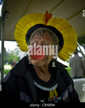 Raoni 'Moulinsart' the Kayapo Indian Chef at the Castle de Cheverny A few special moments with Raoni Portrait Stock Photo
