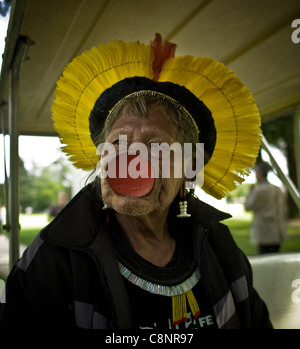 Raoni 'Moulinsart' the Kayapo Indian Chef at the Castle de Cheverny A few special moments with Raoni Portrait Stock Photo