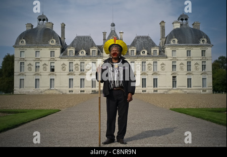 Raoni 'Moulinsart' the Kayapo Indian Chef at the Castle de Cheverny Raoni front of the Castle de Cheverny Stock Photo