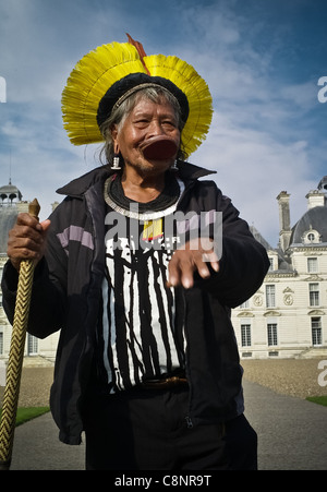 Raoni 'Moulinsart' the Kayapo Indian Chef at the Castle de Cheverny Raoni the afternoon before the Castle de Cheverny Stock Photo