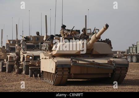 A U.S. Marine Corps M1A1 Abrams Tank with 2nd Tank Platoon, Delta Company, 1st Tank Battalion, attached to Battalion Landing Team 3/8, 26th Marine Expeditionary Unit, Regimental Combat Team 2, prepares to leave Combat Outpost Ouellette, Helmand province, Afghanistan, Jan. 30, 2011. Delta Company, 1st Tank Battalion, was the first U.S. tank company to deploy to Afghanistan Elements of the 26th Marine Expeditionary Unit deployed to Afghanistan to provide regional security in Helmand province in support of the International Security Assistance Force. Stock Photo