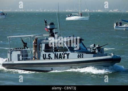 US Navy gunboat during 'Fleet Week' in San Francisco Bay, California USA Stock Photo