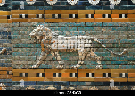 Lion. Glazed tiles from the Processional Way from Babylon in the Pergamon Museum in Berlin, Germany. Stock Photo