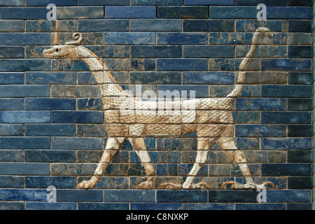 Dragon. Glazed tiles from the Ishtar Gate from Babylonian in the Pergamon Museum in Berlin, Germany. Stock Photo