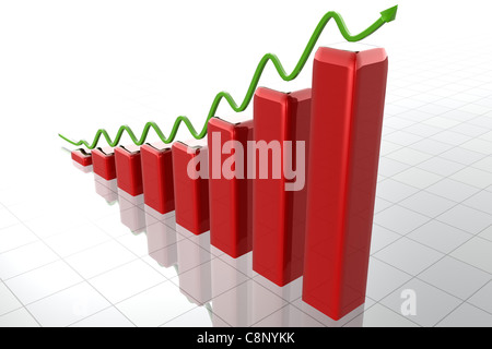 Red rising bars with green arrow on them Stock Photo