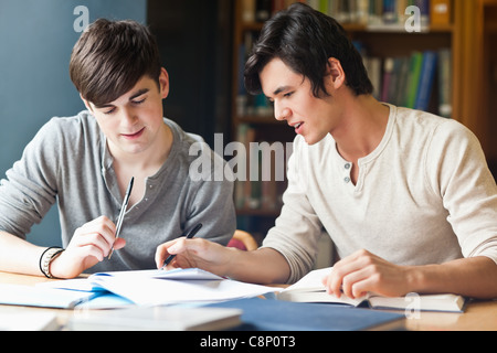 Handsome student working on an essay Stock Photo