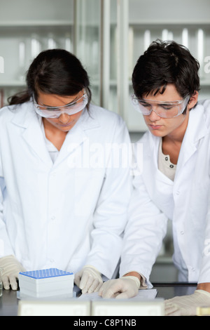 Portrait of science students making an experiment Stock Photo