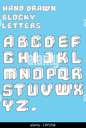 illustration of retro Stylized hand drawn blosky big alphabet letters Stock Photo