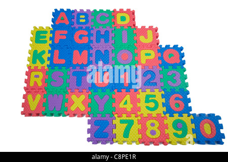 Foam letters and numbers isolated on white background Stock Photo