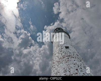 Fort Gratiot lighthouse in Port Huron Michigan on the shores of Lake Huron. The oldest working lighthouse on the Great Lakes. Stock Photo