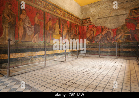 Pompei. Italy. Frescoes in the Villa dei Misteri, (Villa of the Mysteries) Pompeii archaeological site Stock Photo