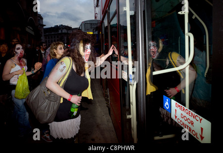 Zombie Walk and pub crawl for Halloween Piccadilly Circus London 2011. Stock Photo