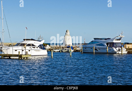 The statue depicting Fruen fra Havet (The lady from the Sea) in Saeby Harbour Jutland Denmark Stock Photo
