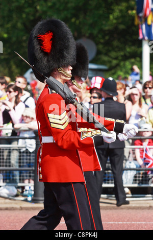 Foot Guards with machine guns on Parade outside Buckingham Palace, London, United Kingdom. Stock Photo