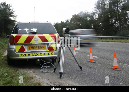 England. Bournemouth. DVLA - Driver & Vehicle Licensing Agency mobile tax check unit.  Automatic numberplate recognition camera. Stock Photo