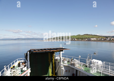 Calmac Ferry departing from the town of Largs on the Firth of Clyde to sail to the Island of Great Cumbrae, Scotland, UK Stock Photo
