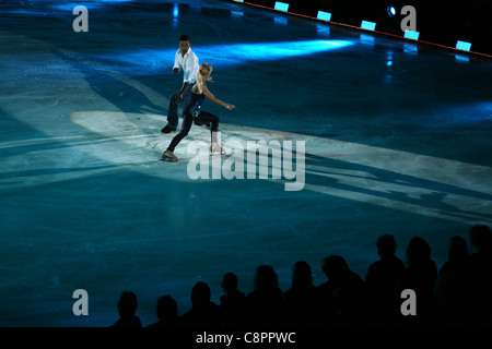 German pair skaters Robin Szolkowy and Aliona Savchenko. Ice show Kings of the Ice in Prague, Czech Republic on 9 April 2009. Stock Photo