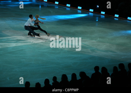 German pair skaters Robin Szolkowy and Aliona Savchenko. Ice show Kings of the Ice in Prague, Czech Republic on 9 April 2009. Stock Photo