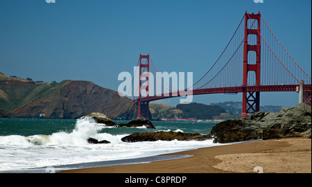 View of the Golden Gate Bridge from Baker Beach Stock Photo