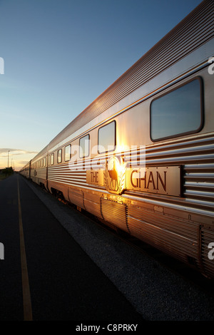 Last light on Ghan Train, Katherine, Northern Territory, Australia Stock Photo