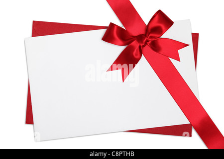 Blank card decorated with red ribbon bow Stock Photo