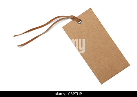 Price tag or address label with string isolated on white. Stock Photo