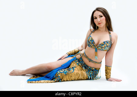 Belly dancer in blue Stock Photo