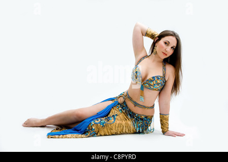 Belly dancer in blue Stock Photo