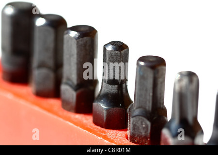 Screwdriver bits on a white background Stock Photo