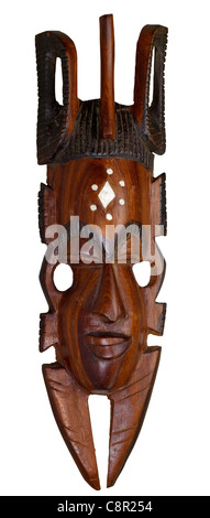 studio photography of a wooden african mask isolated on white Stock Photo