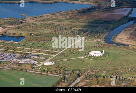 Aerial view of National Memorial Arboretum Croxall Road Alrewas near Lichfield Staffordshire England with nearby gravel pits Stock Photo