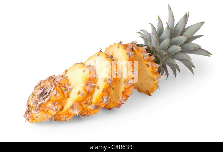 Cut baby pineapple with its slices isolated on white background Stock Photo