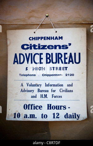 Antique Chippenham Citizens Advice Bureau Notice Stock Photo