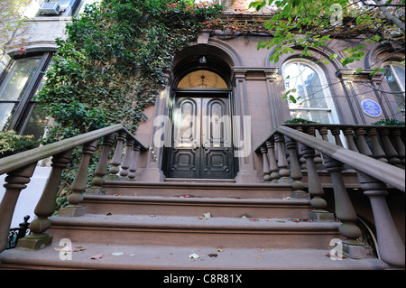 The house on West 10th St. in Greenwich Village to which poet Emma Lazarus and her family moved in 1883 dates from 1850-1855. Stock Photo