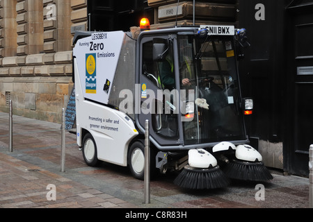 Eco friendly street cleaning machine on John street, Glasgow Stock Photo