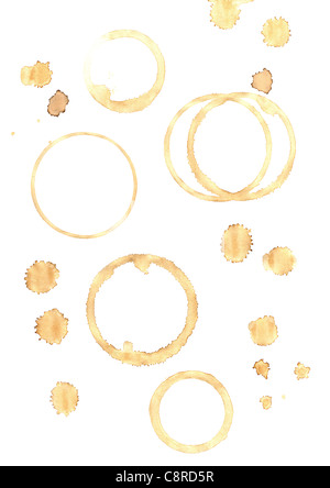 collection of coffee / tea stains and drops Stock Photo